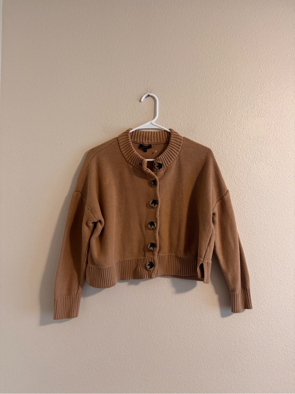Quince Cropped Camel Button-Front Cardigan